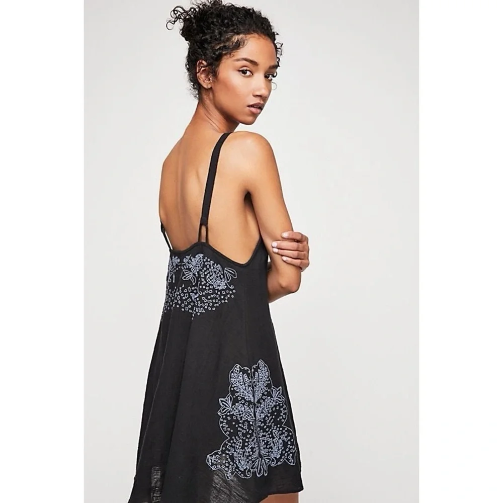FREE PEOPLE Black Tulum Cutwork Slip Mini Dress Embroidered Sleeveless